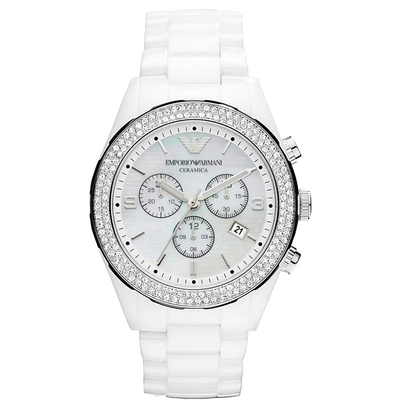 Emporio Armani AR1456 Ladies White Crystal Watch
